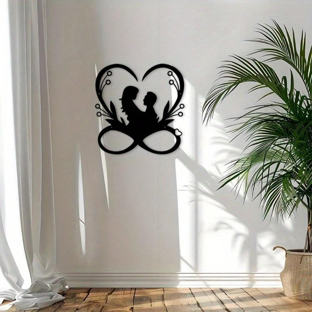 Couple Heart Metal Wall Art Black Silhouette Romantic Decor for Living Room Bedroom Wedding Horizontal Wall Hanging Valentine Anniversary Gift