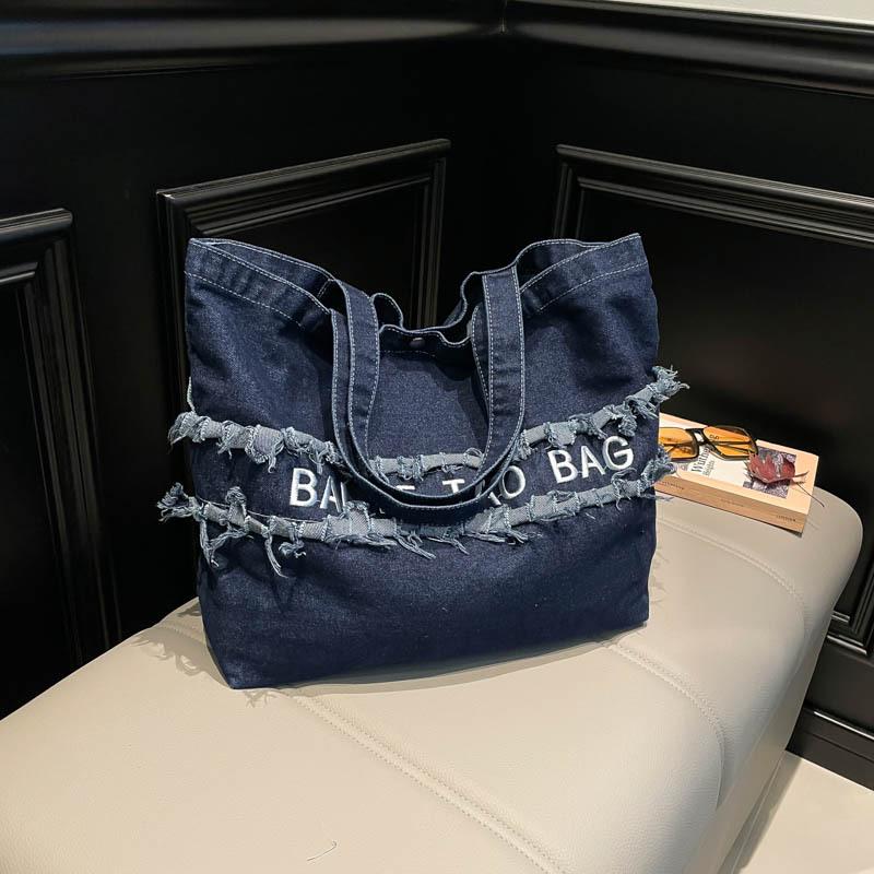 Large Capacity Denim Bag Women's Shoulder Bag Letters Tote Bag