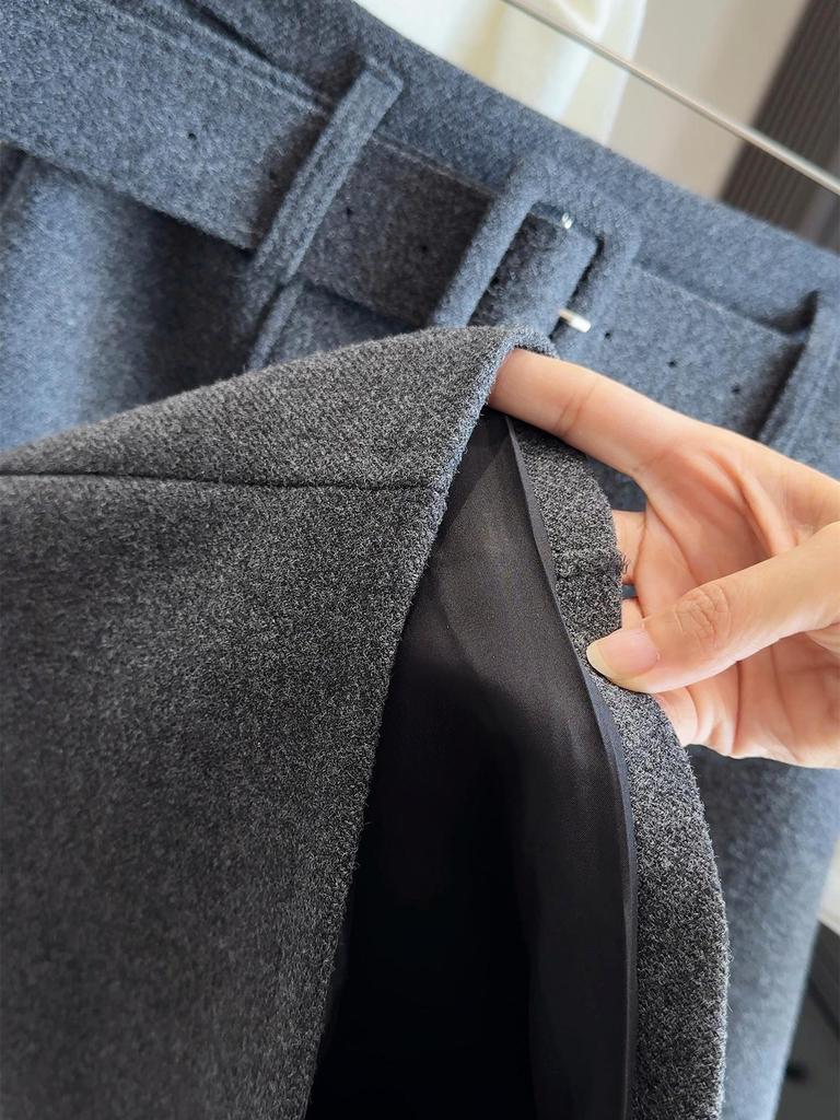 2025 Autumn/Winter Women's High-End Korean Grey Woolen Hip-Hugging Mid Skirt
