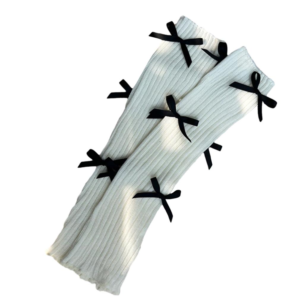 Japanese Ballet Style JK Girl Women Ribbed Knit Leg Warmer Sweet Small Bow Lettuce Hem Boot Cuffs Leg Cover Long Socks