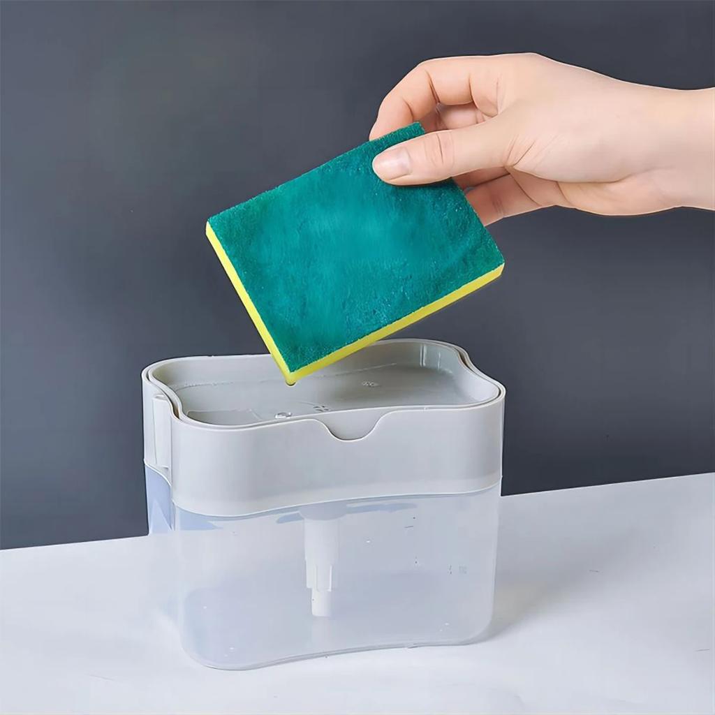 Press Soap Dispenser Box Scrubbing Liquid Container Kitchen Bathroom Automatic Detergent Foam Delivery Box with Sponge Holder