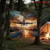 Aesthetic Airplane Flying Over Sunset Road Tapestry Large Wall Art Print Travel Decor Modern Minimalist Aviation Journey Poster