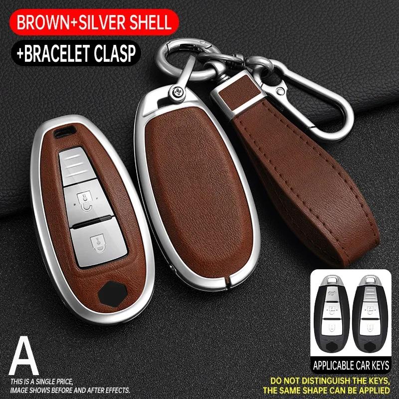 Zinc Alloy+ Leather Car Key Case Cover For Suzuki Baleno Ciaz Ertiga Ignis Kizashi Sx4 S-Cross Swift Vitars 2 3 Buttons Remote