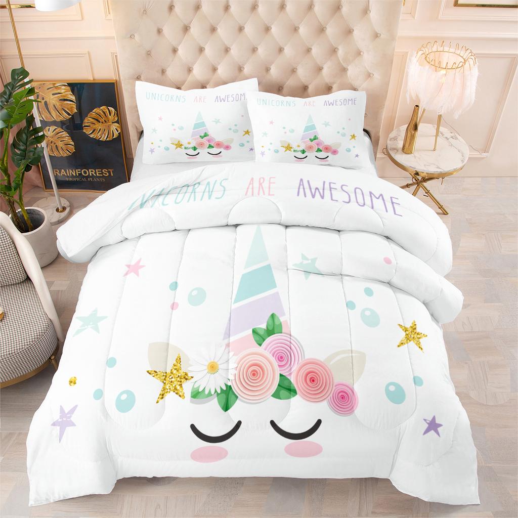 Cartoon Unicorn Three-piece Set Digital Print Fluffy Duvet Cover