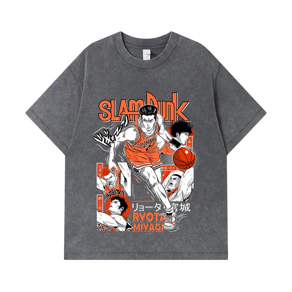 275 GSM Washed T-shirts 100% Cotton Slam Dunk V5 Ryota Print Unisex Heavy Cotton T Shirt