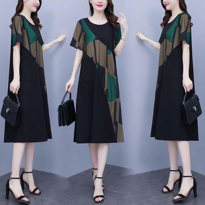 Retro Summer Plus Size Short Sleeve Midi Dress for Women