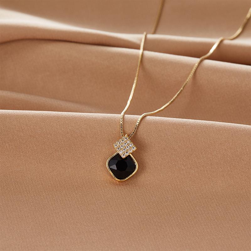 Year Geometric Square Necklace Women'S Light Luxury Simple Atmosphere Micro Pendant Accessories