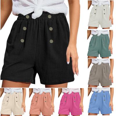 Women's Linen Shorts Summer Beach Casual Comfort Shorts Elastic Waist Lightweight Shorts With Pockets Casual Shorts