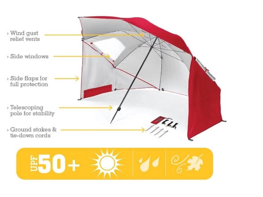 2.4m Dual-Use Outdoor Umbrella Tent with Mesh Window, Portable Beach & Fishing Shelter, Silver-Coated for Sun Protection