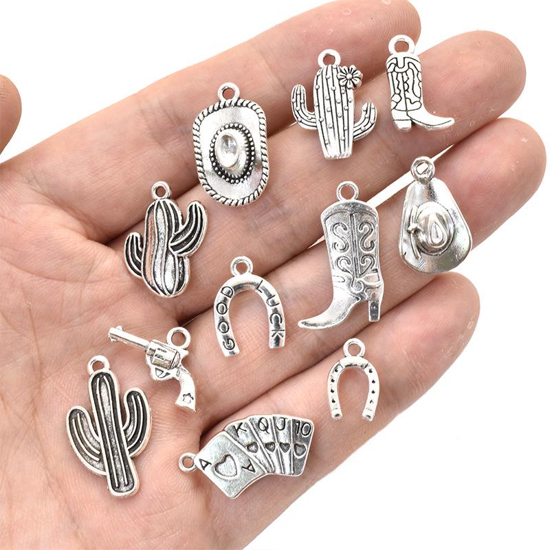 100g Western Cowboy Charm Set: Hat, Boots, Gun, Cactus & More DIY Alloy Jewelry Accessories