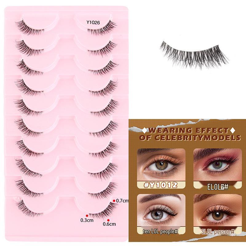 10 Pairs Transparent Band Half Eye Cat Eye False Eyelashes - 3D Layered, Natural, Thickening & Lengthening