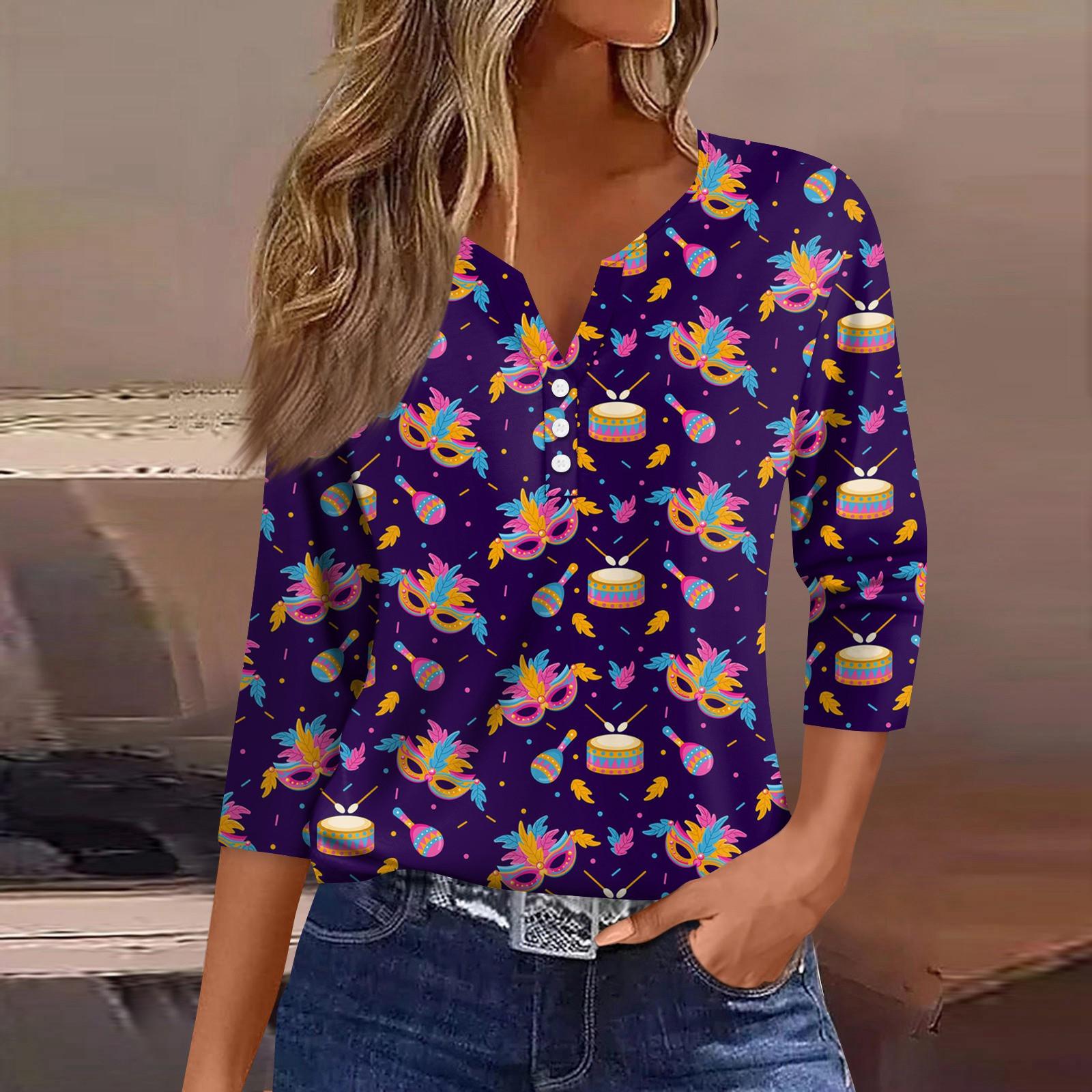 

Женская мода повседневный топ с длинным рукавом и круглым вырезом с цветочным принтом XXL фиолетовый