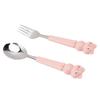 2Pcs Stainless Steel Fork and Spoon Cute Cartoon Look Cutlery Set Children Curved Tableware Set Pink Pig