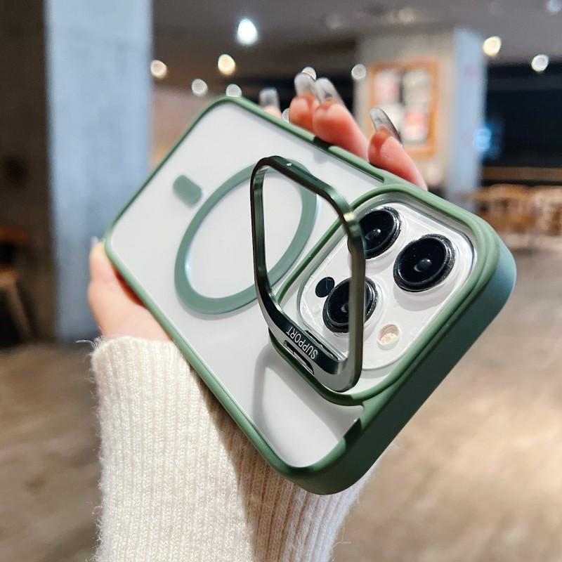For Magsafe Stand Glass Lens Protector Case For iPhone 16 15 14 13 11 12 Pro Max 16 Plus Luxury Magnetic Shockproof Back Cover