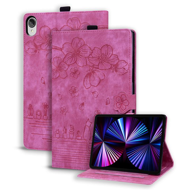 Tablet Case Funda For Lenovo Tab P11 Plus Case 11" Emboss 3D Flower Cat Wallet Tablet Shell For Lenovo Tab P11 Case Tb J606f J606l J616f
