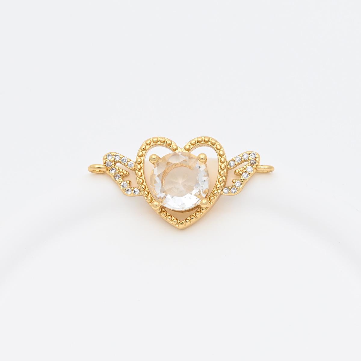 18K Gold-Plated Zircon Heart Bracelet Connector for DIY Jewelry