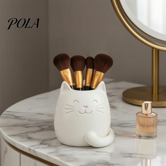Smooth Surface Pen Holder Holder, Cartoon Cat Shape Desk Organizer, Decorative Themed Office Supplies Stationery for Pencils Gel Pens Makeup