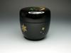 Medium-sized Tea Caddy with Snow, Moon, and Flowers In Black and Colored Lacquer, Made of Resin, Made In Japan, Suitable for Tea Ceremonies