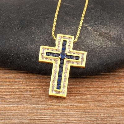 Nidin Classic Cross Pendant Chain Necklace for Women Men 3 Colors Dazzling Crystal Jesus Crucifix Neck Jewelry Gift Wholesale