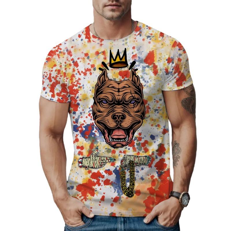 Sommar Rundhals 3D Djurtryck Topp Trendiga Lediga Kortärmade Herr T-shirts