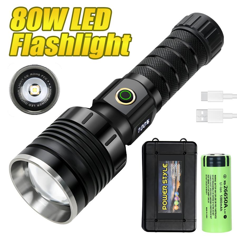 Rechargeable Powerful LED Flashlight Torch Light 10000LM High Power Flashlight Tactical Lantern Long-cut Range Hand Lamp For Camping