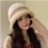 Hats Autumn and Winter Women's Korean Style Woolen Fisherman's Hat Color Blocked Striped Warm Fisherman's Hat Fashionable and Versatile Bucket Hat