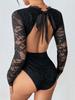 2025 Elegant European & American Lace V-neck Black Jumpsuit with Sexy Hollow Back.