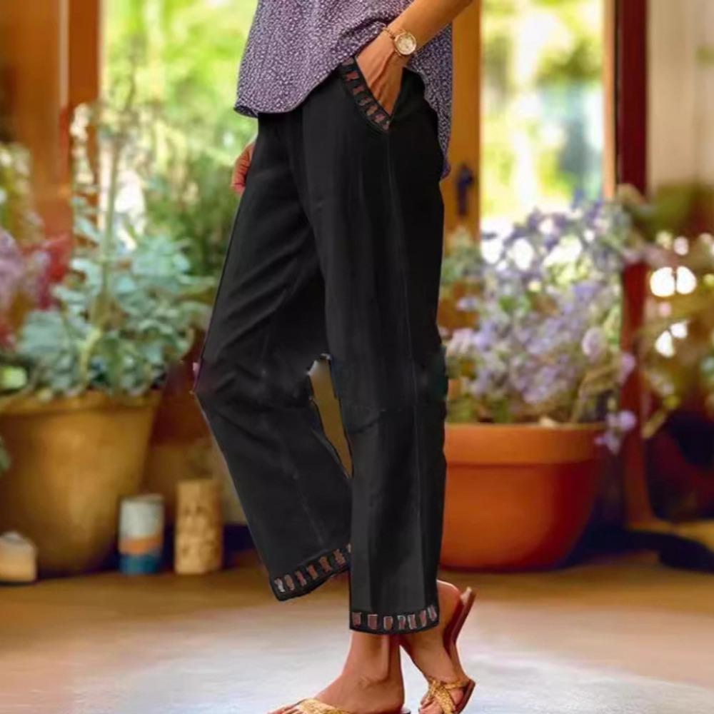 

Винтажные повседневные брюки из хлопка и льна с эластичной талией и праздничным дизайном 3XL чёрный