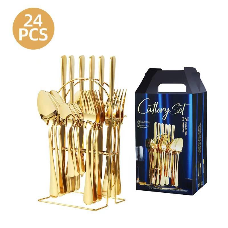 Stainless steel tableware 24-piece gift box set Western food steak knife fork spoon tableware set