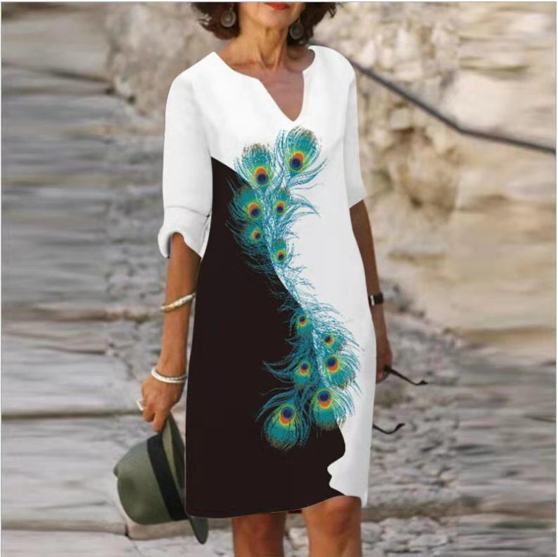 JPNTKY Fashion Summer Spring 1/2 Sleeves V-Neck Casual Dresses