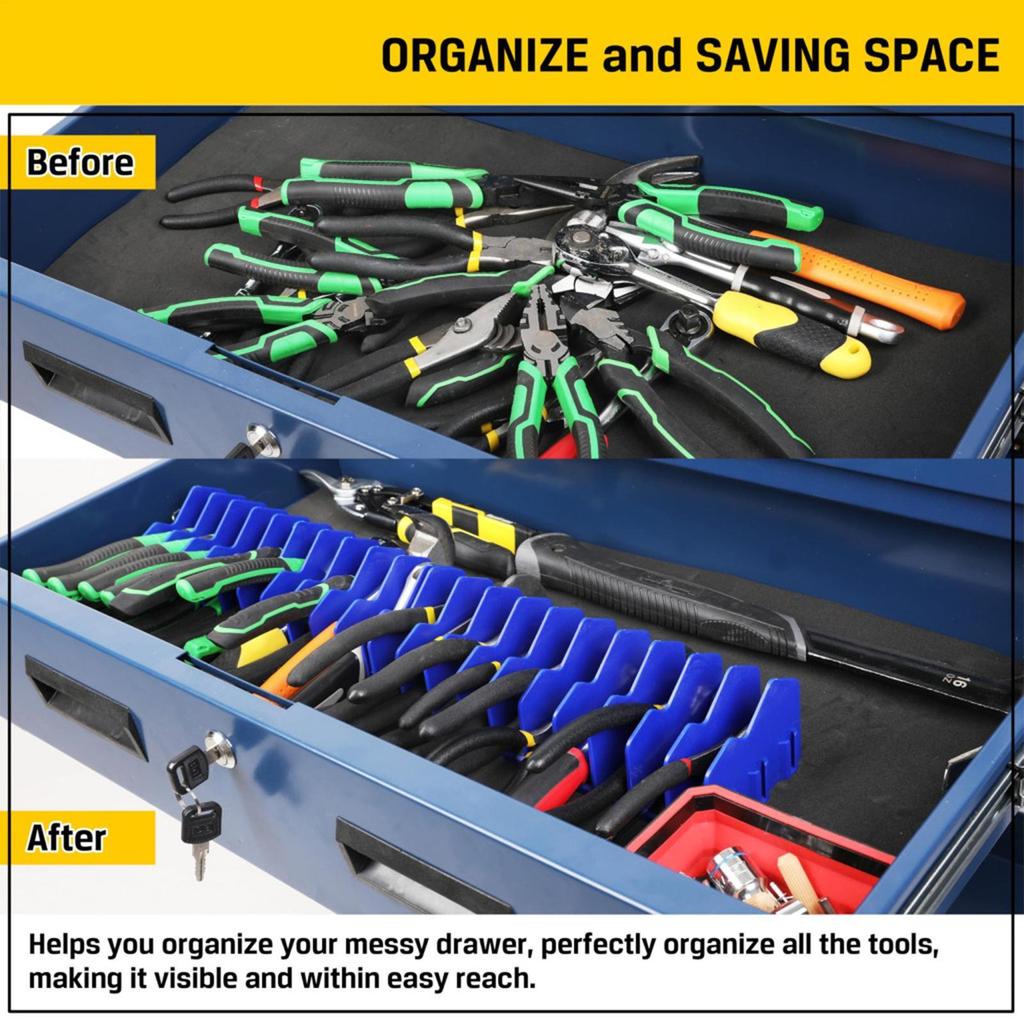 1Pcs 10 Slots Plier Organizer Plastic Tool Rack with Nonslip Rubber Base Space Saving Toolbox Storage Pliers Cutters Wrenches