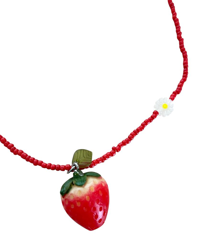 Sk8Er Rock Strawberry Beads Necklace ((Red))