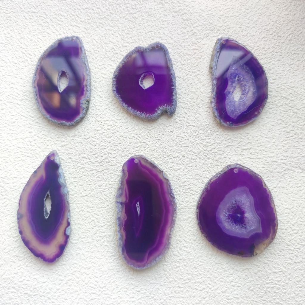 Natural Agate Geode Polished Irregular Crystal Slice Stone With Hole DIY Pendant Mineral Home Decoration Healing Crystal