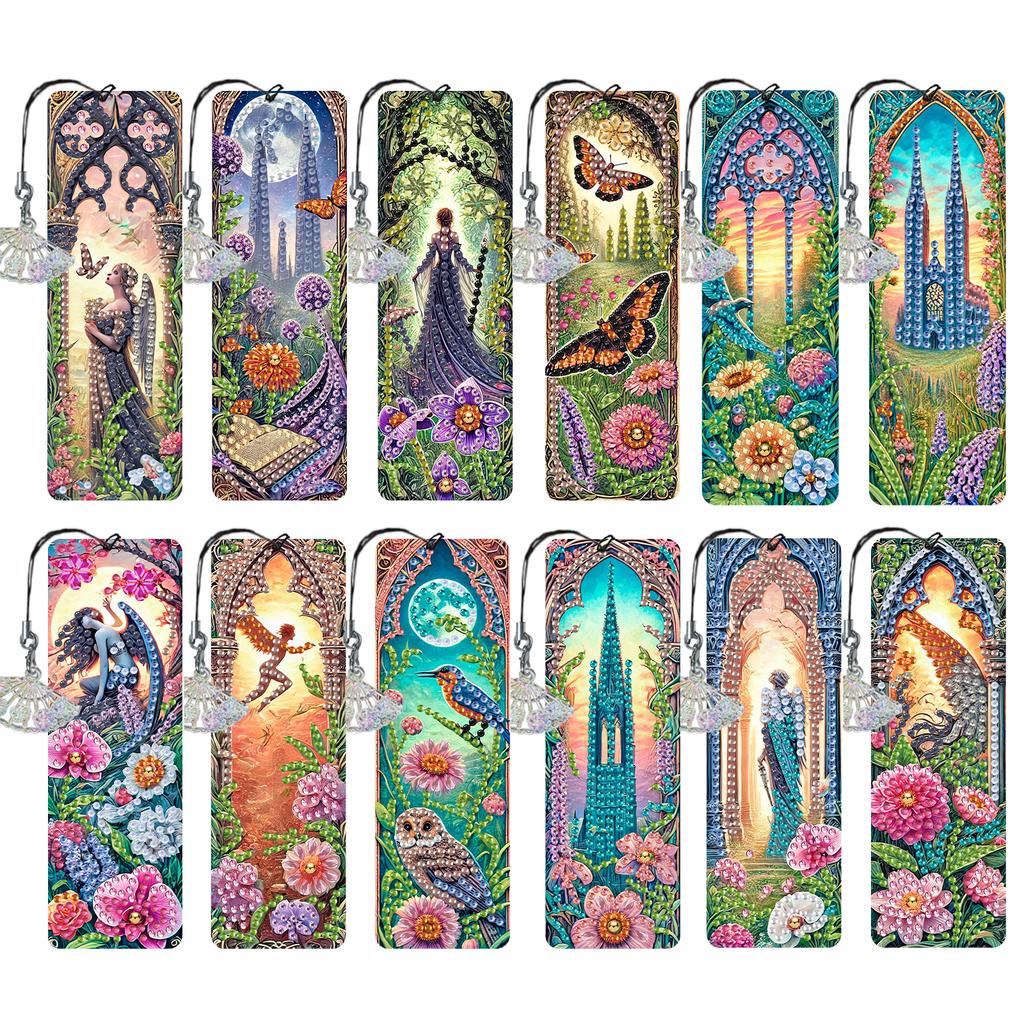 12Pcs Animal Landscape DIY Diamond Art Bookmark Irregular Shaped Diamonds Diamond Art Painting Bookmark for Reading Enthusiasts