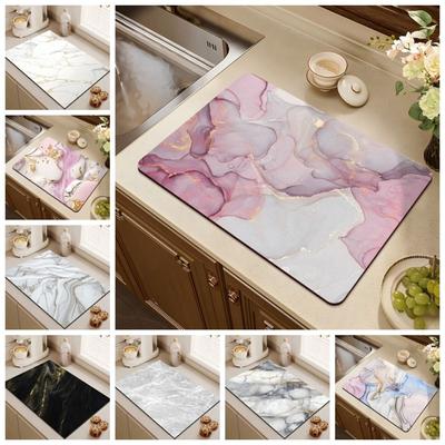 Quickly Dry Super Absorbent Marble Pad Kitchen Coffee Bar Dish Drying Mat Multipurpose Drain Pad Hide Stain Placemat
