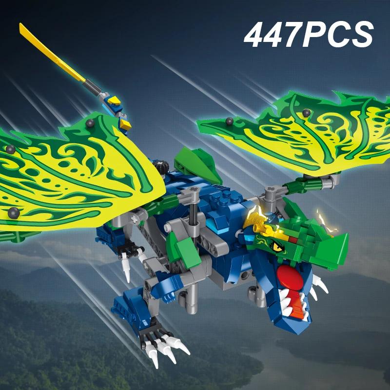 447PCS Green Flying Dragon Building Blocks Classic Ancient Dragon Model Bricks Desktop Decoration Diy Toy For Kids Holiday Gifts