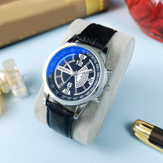 Men Quartz Watch Round Dial Alloy No Delay Adjustable Faux Leather Strap Time-checking High Accuracy Wristwatch Business Commute Timepiece