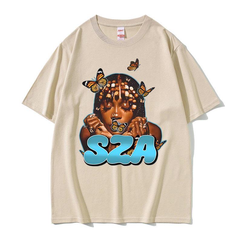 

Rapper SZA Butterfly Face Graphic Tshirt Unisex Women Casual Cotton Vintage Tshirts Unisex Hip Hop Fashion Pop Music Tee Shirt 4XL