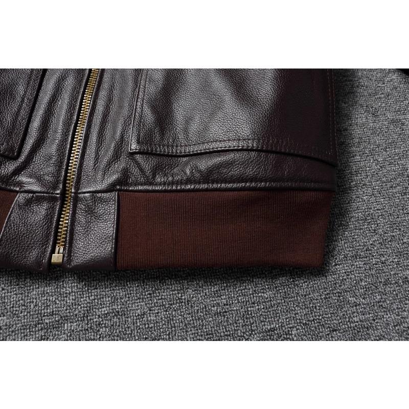 Chinese Size Vintage Brown First Layer Cowhide High Waisted Men Leather Jacket 45P Flight Coat Lapel Short Leather Jackets Pilot Jacket