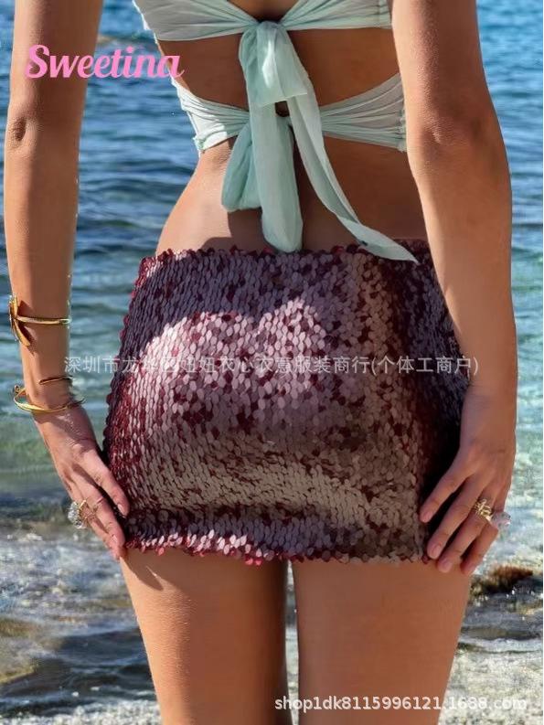 2025 European & American Sequin Chocolate Bodycon Skirt – Slimming, Fashionable, Sexy, Hip-Hugging Short Skirt