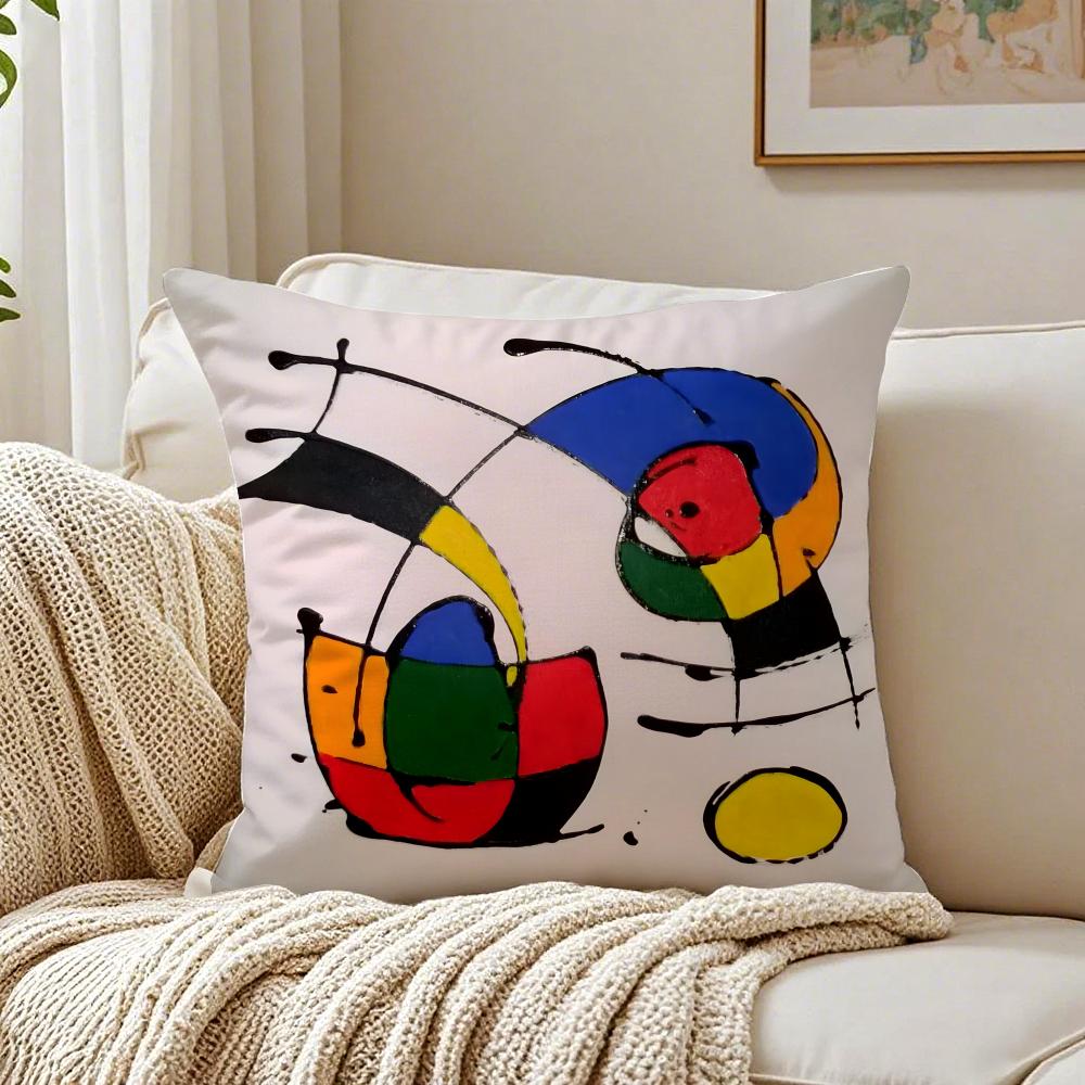 JJoan MMiro Abstract Art Painting Cushion Cover Linen Pillowcase Soft for Sofa Bed Home Room Decor
