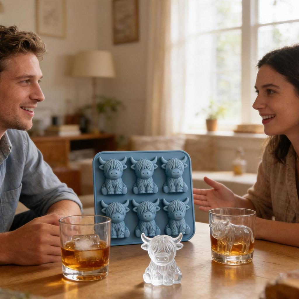 Mini Highland Cow Ice Mold Cute 3D Ice Molds Silicone 6 Cavity Cute Cow Shaped Flexible Mould For Beverages Parties And Gifts