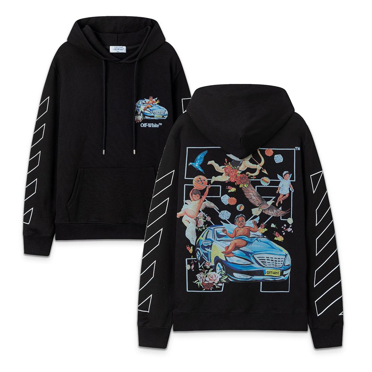 

9085 Off-White 2025 Autumn New OW Angel Car Pattern Printed Men s and Women s Hoodie L чорний