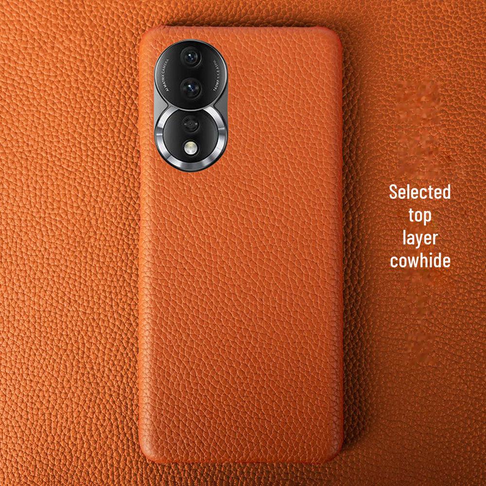 Honor 80 Genuine Leather Half-Cover Case - Cowhide Litchi Pattern, High-End Protective Cover for Honor 80, 80SE, 80Pro