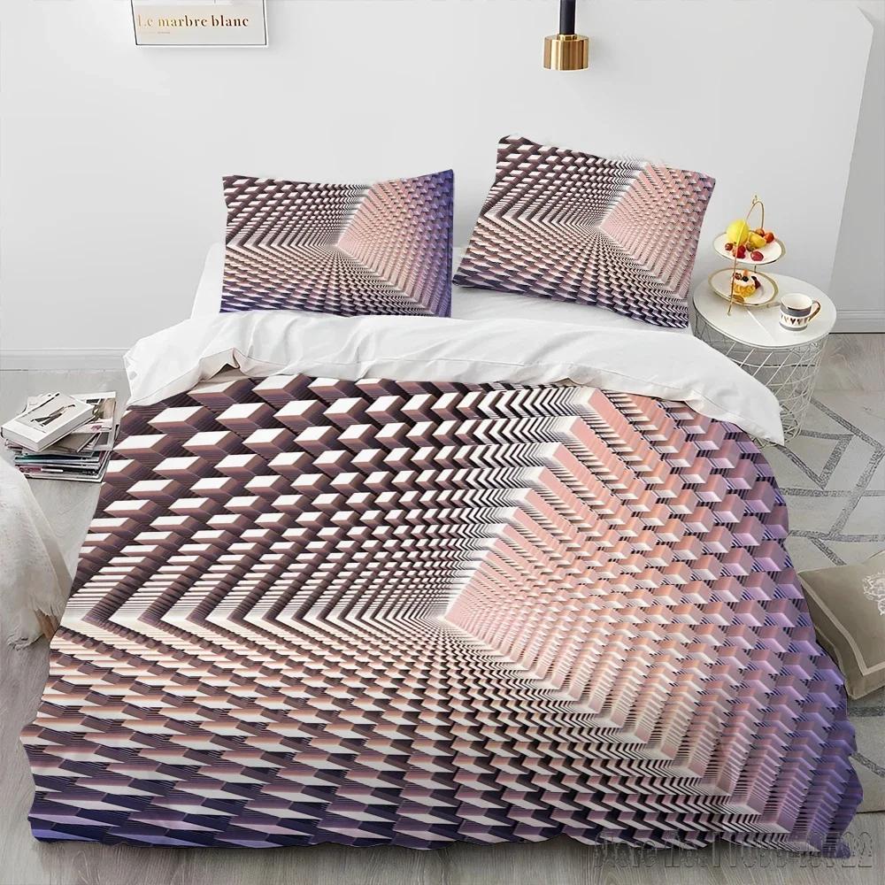 3D Visual Illusion Geometric Duvet Cover Set HD Comforter Cover for Kids Bedding Sets Bedclothes Bedroom Decor