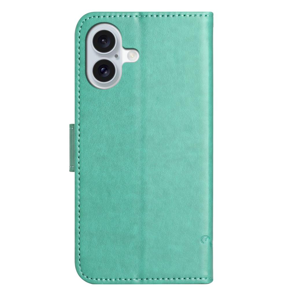 For iPhone 16 Plus Case PU Leather Wallet Phone Cover Butterfly Flower Pattern