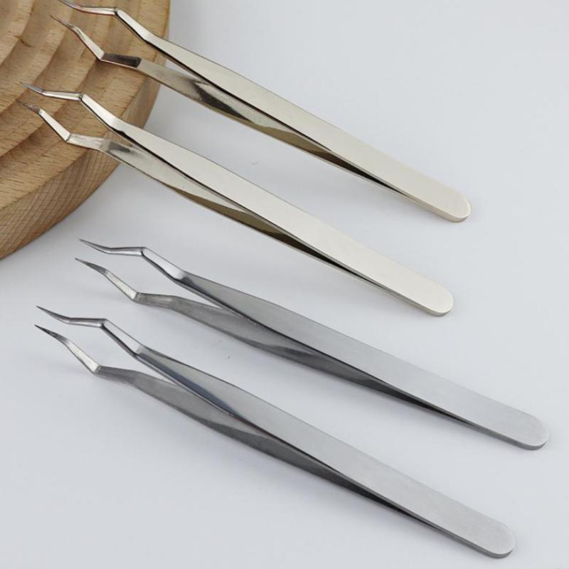 Wimpernverlängerungs-Pinzetten Anti-Rutsch Edelstahl Gebogene Spitze Gerade Pinzette Hochpräzise Nail Art Make-up Schönheitswerkzeuge