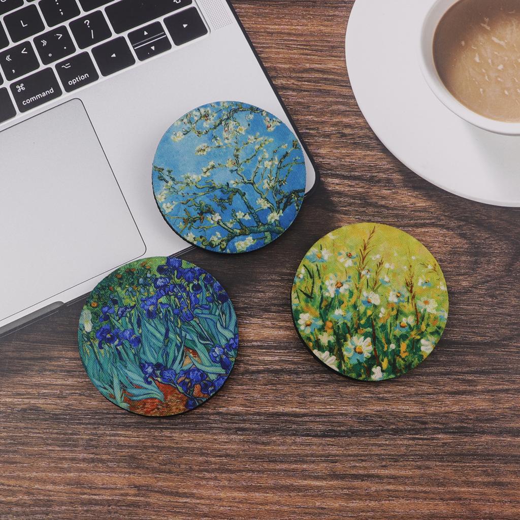 2 Stück Van Gogh Kunst Ölgemälde Blumen Auto Untersetzer Kirschblüten Rutschfester Getränkehalter Frauen Auto Innendekorationen