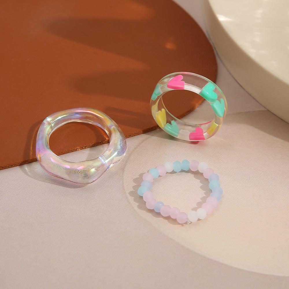 Cross-border Love Heart Resin Ring Set: Creative Fashion Women's Knuckle Rings