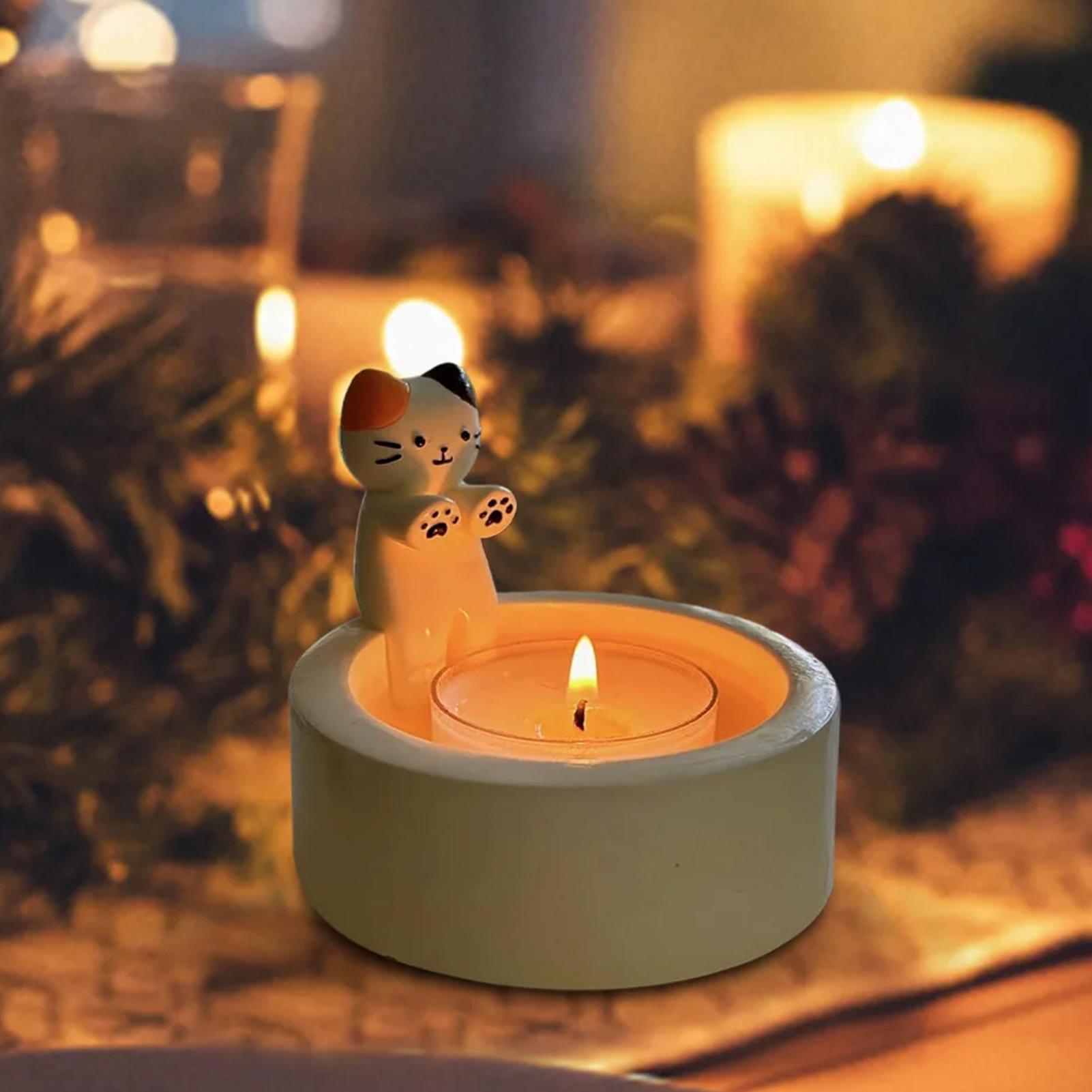 

Cute Cat Scented Candle Holder Resin Candlestick Home Restaurant Decoration Style B